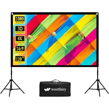 Projector Screen with Stand, Portable and Foldable Indoor Outdoor Projection Screen 16:9 4K HD Rear Front Wrinkle-Free Movie Screen with Carry Bag for Home Theater Backyard Cinema (120inch-19mm) - size: 120 inch-19mm