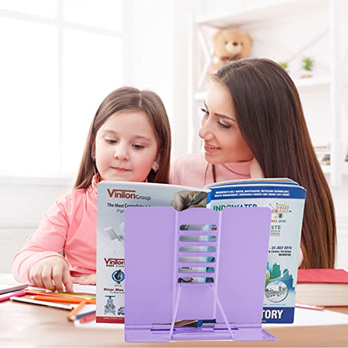 Honagu Metal Desk Book Holder, Hands Free Adjustable Cookbook & Document Holder, Portable Bookstand for Music Books, Textbooks, Recipes, Tablets & iPads (Purple) - color: Purple