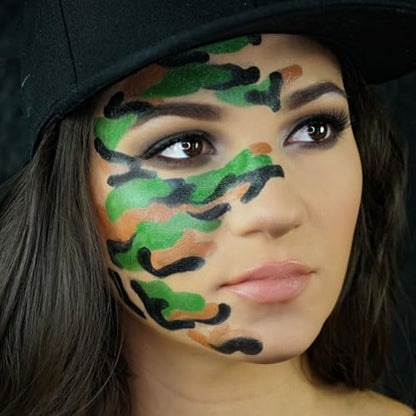Mehron Makeup Tri-Color Halloween Makeup Palette - CAMOFLAUGE | 6 Shades of Mehron Greasepaint in 1 Easy to Use Palette. Perfect for Quick Costume Looks. Cruelty Free & Made in the USA. - color: Camouflage