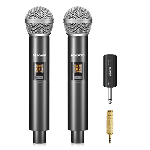 Aokeo Wireless Microphone Only for Mic Input, UHF Metal Dynamic Handheld Multipurpose Mic with Rechargeable Receiver (Work 4hs), 160ft Range, for Karaoke Machine, Amplifier Speaker, Mixer - color: Gray