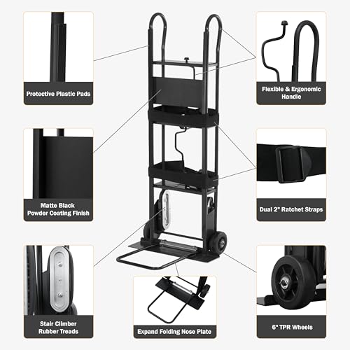 Olympia Tools 800 Lb Appliance Hand Truck with Easy-to-use Belt Tightener for transport Large Appliances and Furniture | 6 Inch TPR Wheels for a Quiet Ride, Toe Plate, 2 Webbed Straps, Heavy-Gauge Steel, for Appliances & Furniture - size: 800 LB Appliance