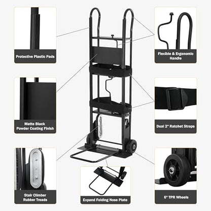 Olympia Tools 800 Lb Appliance Hand Truck with Easy-to-use Belt Tightener for transport Large Appliances and Furniture | 6 Inch TPR Wheels for a Quiet Ride, Toe Plate, 2 Webbed Straps, Heavy-Gauge Steel, for Appliances & Furniture - size: 800 LB Appliance