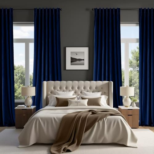 Joydeco Pinch Pleated Velvet Curtains 90 Inch Long 2 Panel Set for Living Room Bedroom, Back Tab Blackout Drapes with Adjustable Hooks (40”W x90”L,Royal Blue) - color: Royal Blue, size: 40"W x 90"L (Pack of 2)
