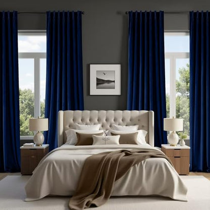 Joydeco Pinch Pleated Velvet Curtains 90 Inch Long 2 Panel Set for Living Room Bedroom, Back Tab Blackout Drapes with Adjustable Hooks (40”W x90”L,Royal Blue) - color: Royal Blue, size: 40"W x 90"L (Pack of 2)