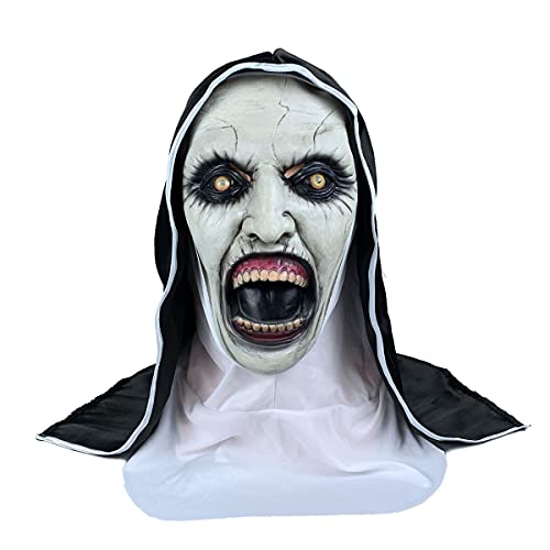 Scary Nun Mask, Latex Nightmare Masks with Scraf Halloween Scream Women Nun's Costume Conjuring Full Head Headwear Party Props