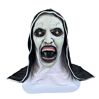 Scary Nun Mask, Latex Nightmare Masks with Scraf Halloween Scream Women Nun's Costume Conjuring Full Head Headwear Party Props