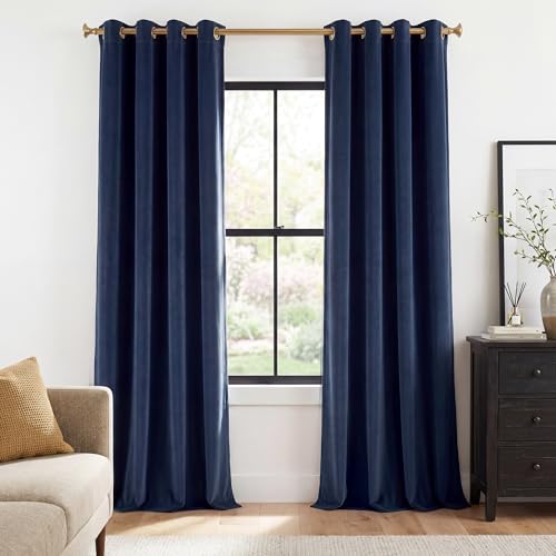 StangH Navy Blue Blackout Velvet Curtains for Living Room, W42 x L90, 2 Pcs - color: Blue Series - Navy Blue, size: 42"W x 90"L (Pack of 2)