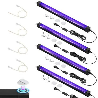 365NM UV Black Light Bar, 18W LED Blacklight Strip, 16inch Linkable UV Blacklights with Switch for Uranium Glass & Mineral Display, Glow Party, Halloween,4 Pack - style: 18W-4PACK