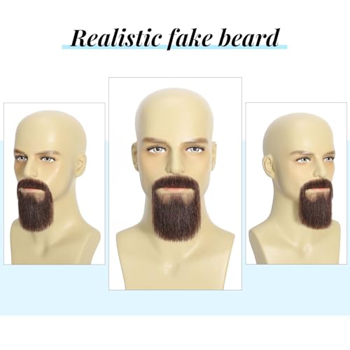 Parceria Fake Mustache Realistic Beard, Human Hair Full Hand Tied Lace Invisible Facial Hair, Natural Looking Fake Beard Goatee for Men's Cosplay, Halloween Costumes (LT Brown Beard) - color: LT Brown Beard