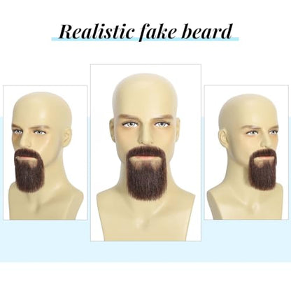 Parceria Fake Mustache Realistic Beard, Human Hair Full Hand Tied Lace Invisible Facial Hair, Natural Looking Fake Beard Goatee for Men's Cosplay, Halloween Costumes (LT Brown Beard) - color: LT Brown Beard
