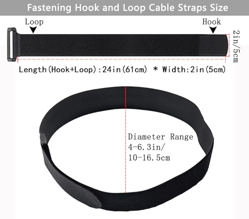 6 Pack 24 Inch heavy duty Hook and Loop Straps 2 Inch Wide Cinch Straps | Adjustable Multi-Purpose Hook and Loop Straps with Buckle,Nylon Cable Ties,Cord Ties Organized Tidy for Wire Cable Management - size: 24'' x 2'' (Black)