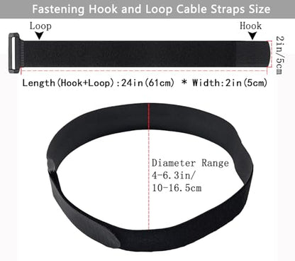 6 Pack 24 Inch heavy duty Hook and Loop Straps 2 Inch Wide Cinch Straps | Adjustable Multi-Purpose Hook and Loop Straps with Buckle,Nylon Cable Ties,Cord Ties Organized Tidy for Wire Cable Management - size: 24'' x 2'' (Black)