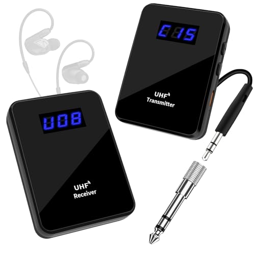 UHF Wireless in-Ear Monitor System – Clip-On Receiver & Transmitter, Low Latency, Auto-Pairing, One-to-Many IEM for Band Rehearsal, Studio, Church, Live Broadcast