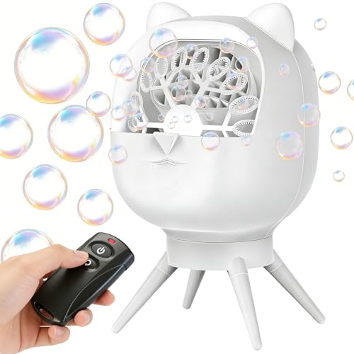 Upgraded Bubble Machine with Remote Control, Automatic Rotation 1800mAh Rechargeable Battery, Type-C Charge, Bubble Maker for Kids, Weddings, Birthday Parties, Outdoor Activities - color: White