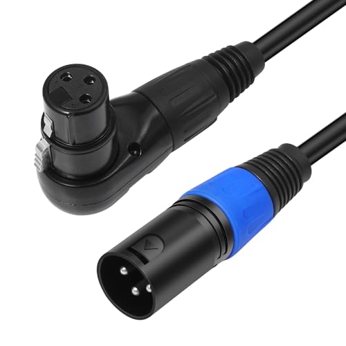 Right Angle XLR Cable 1FT, 2Pack, Black, Straight Male to 90 Degree Female Microphone Cable Cord, 3Pin XLR Adapter for Sound Devices Mixer Recorder - size: 1FT, style: R/A FM to ST Male