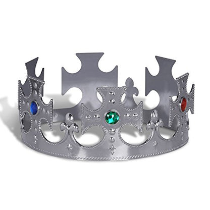 Beistle Jeweled King and Queen Crown Set – Gold and Silver Adjustable Plastic Crowns and Tiaras with Gem Accents, Royal Costume Accessories for Pageants, Plays, Proms, Parties and Themed Celebrations