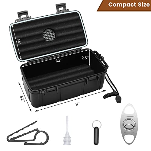 Flauno Travel Cigar Humidor - Portable Cigar Case kit with Cigar Cutter, Cigar Punch, Cigar Holder, Humidifier & Dropper, Waterproof, Crushproof, Airtight (Holds up to 15 Cigars) - size: Holds up to 15 Cigars with Cigar Accessories