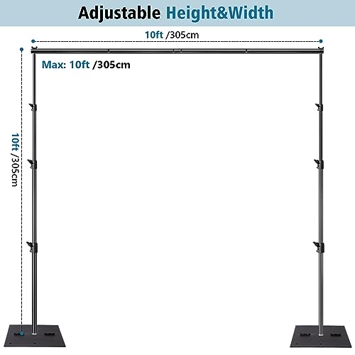SLOW DOLPHIN Pipe and Drape Photography Backdrop Stand Kit Adjustable Photo Background Stand 10ft x 10ft with Metal Base for Parties Weddings Birthday Party Events Photo Booth(Black)
