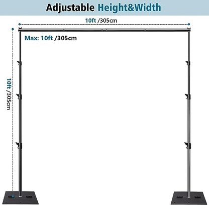 SLOW DOLPHIN Pipe and Drape Photography Backdrop Stand Kit Adjustable Photo Background Stand 10ft x 10ft with Metal Base for Parties Weddings Birthday Party Events Photo Booth(Black)