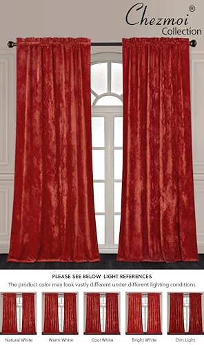 Chezmoi Collection Lux Brick Red Crushed Velvet Curtains 2 Panel Set - 84 inches Long Room Darkening Luxury Distressed Velvet Rod Pocket Window Drapes for Living Room Bedroom 50" W x 84" L - color: Brick Red