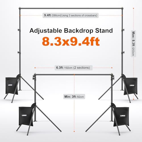 LINCO Lincostore Backdrop Stand Kit 9.4x8.3ft(WXH) for Party Photography - size: 9.4x8.3 ft