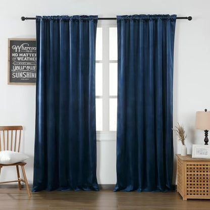 Blue Velvet Curtains Rod Bag Style 52" W x 90" L (Pack of 2) | blackout and heat-insulating, with a soft, luxurious texture, perfect for living rooms and bedrooms. Rod pockets - color: Blue, size: 52"W x 90"L (Pack of 2)