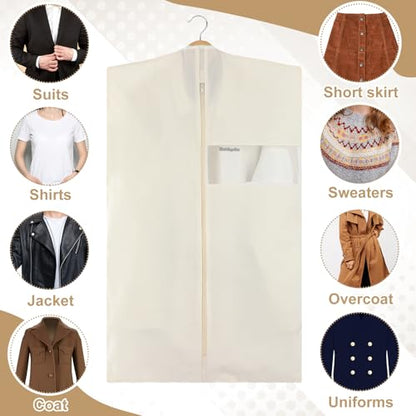 Aliceset 6 Pcs 43 Inches Cotton Garment Bags for Hanging Clothes Canvas Suit Bags for Clothes Coats Jackets Shirts Closet Storage Travel Gusseted Hanging Garment Cover - size: 43 inches