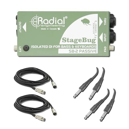 Radial StageBug SB-2 1-Channel Passive Instrument Direct Box (Pair) with 2x XLR Cables, 2x 1/4" Instrument Cables and Polishing Cloth