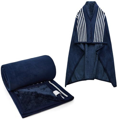 forestfish Fleece Wearable Blanket Plus Size, Comfy Lightweight Lap Blanket Poncho Throw With Buttons, 63“x 55”(Blue) - color: Blue, size: Large(63"x55")