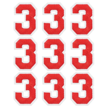 MECCANIXITY Iron on Number Patches 2" Number 3 Iron on Embroidered Patch Sew on Letter Stickers Applique for Repairing Clothing Jeans Shoes Hats DIY(Red, Pack of 9) - style: Number 3