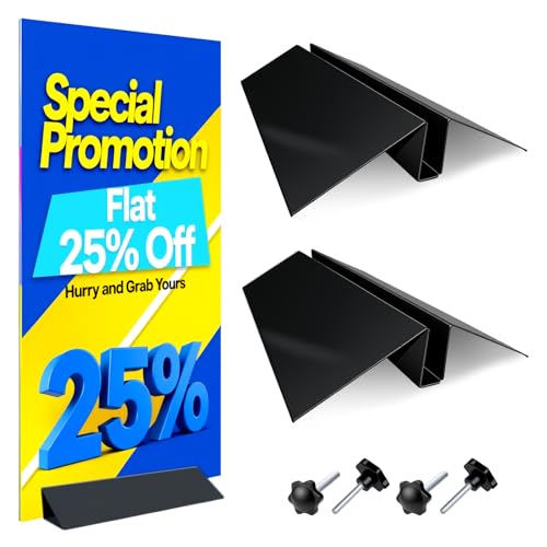 2 Pack Metal Floor Sign Stand Holders for Foam Board & Acrylic Signs | Upward-Flipping Edges, Anti-Deformation, Fits 0.25"-1.5" Thick Board, Up to 72" High, Heavy Duty Black Base Only - color: Black
