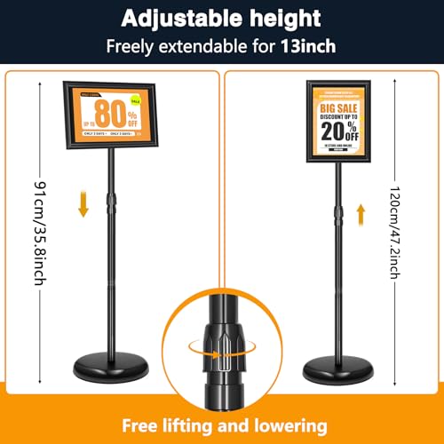 2 Pack Sign Holder Stand 8.5x11 inch, Height Adjustable Floor Standing Signage Stand with 360° Rotated Frame, Outdoor Indoor Poster Stand with Base for Business, advertising, Malls - size: Sign Holder Stand 8.5x11 - 2 Pack