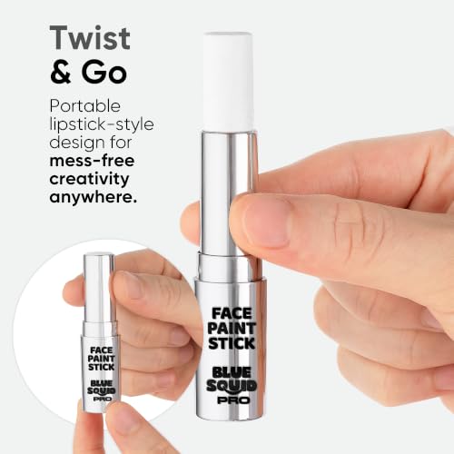 Blue Squid PRO White Face Paint Stick - Waterproof Body Paint for Adults & Kids Eye Black Baseball, Softball - Vegan Hypoallergenic Twist-Up Non-Toxic Makeup Stick for Cosplay, Sports & SFX (White) - color: White