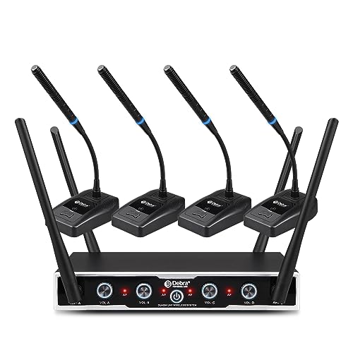 D Debra Wireless Conference Microphone System Audio Pro DU4004 UHF 4 * 16 Adjustable Channel 360°Rotating Wireless Gooseneck Mic, Ideal for Meeting Speech Conference (4 Conference) - color: 4 Conference