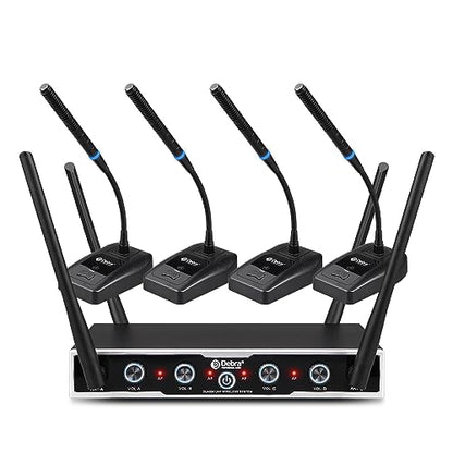 D Debra Wireless Conference Microphone System Audio Pro DU4004 UHF 4 * 16 Adjustable Channel 360°Rotating Wireless Gooseneck Mic, Ideal for Meeting Speech Conference (4 Conference) - color: 4 Conference