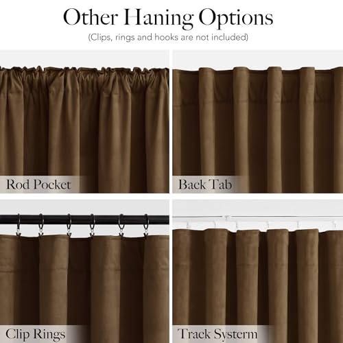 RYB HOME Brown Velvet Blackout Curtains 84 inches Long for Bedroom | Thermal Insulated, Room Darkening, UV Privacy Block, With Hook Belt, Back Tab, Living Dining Room, W52 x L84, 2 Panels - color: Brown, size: 52"W x 84"L (Pack of 2)