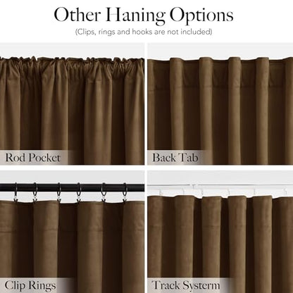 RYB HOME Brown Velvet Blackout Curtains 84 inches Long for Bedroom | Thermal Insulated, Room Darkening, UV Privacy Block, With Hook Belt, Back Tab, Living Dining Room, W52 x L84, 2 Panels - color: Brown, size: 52"W x 84"L (Pack of 2)