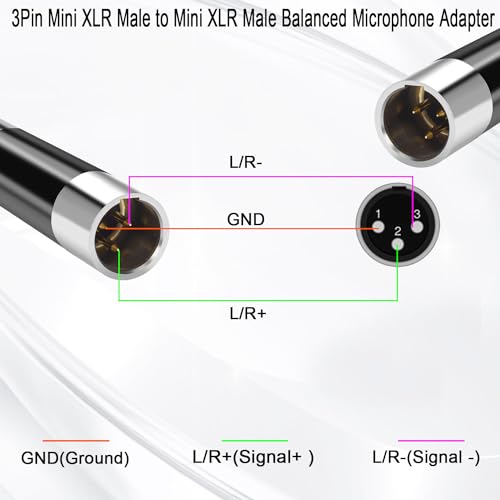 QIANRENON Mini XLR Male to Mini XLR Male Extender Adaptor Gold Plated 3Pin Mini XLR Plug to Mini XLR Plug Balanced Microphone Connector Coupler, for Lapel Wireless Microphone Medical Equipment - style: M-M