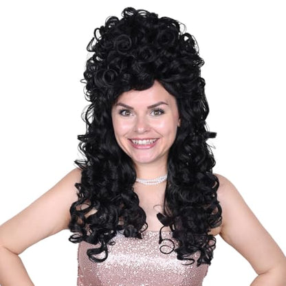 Long Curly Fluffy Cosplay Wig for Women Heat-Resistant Synthetic Fiber Hair Wig for Adult Halloween (Black) - color: Black