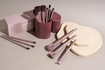 BS-MALL Makeup Brush Set 18 Pcs Premium Synthetic Foundation Powder Concealers Eye shadows Blush Makeup Brushes with black case (D-Brown) - color: D-Brown