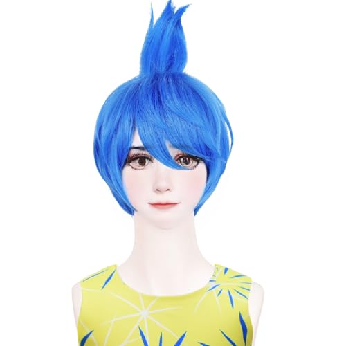 Short Blue Bob Wig Women Adult Unisex Blue Spiky Fluffy Wig + Wig Cap | Short Costume Synthetic Fiber Hair Wig for Halloween Cosplay Party - color: Blue