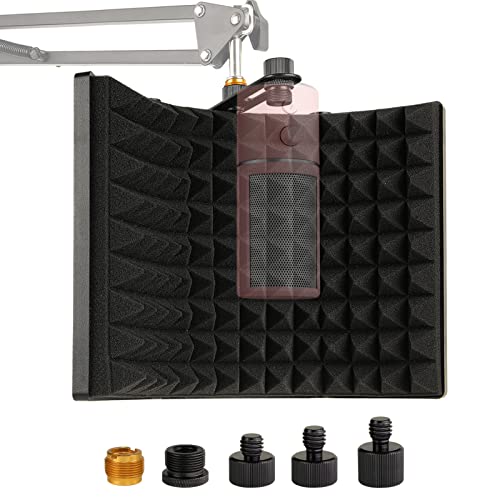 Microphone Isolation Shield, Foldable 3-Panel Sound Absorbing Foam for Condenser Mic, High Density Acoustic Shield with Adapters for Mic Arm Stand -Portable Vocal Booth for Home Recording Studio - size: Acoustic Foam