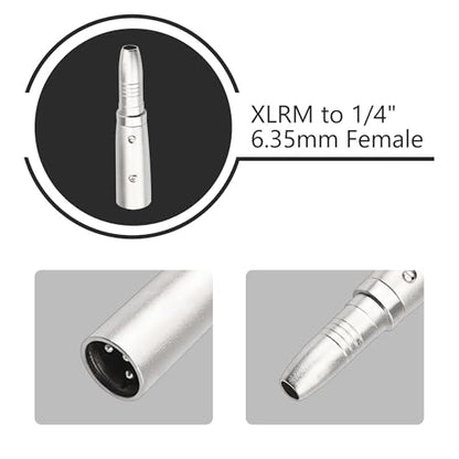 2PCS XLR Male to 1/4 Inch 6.35mm Female Adapter, 3-Pin XLR Male to Quarter Inch Female Jack Socket Audio Adapters Compatible with Microphone, Stereo, Mixer - color: XLRM to 1/4" 6.35mm Female