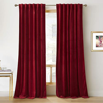 RYB HOME Velvet Curtains 80 inches Long for Living Room Bedroom, Back Tab - color: Ruby Red, size: 52"W x 80"L (Pack of 2)