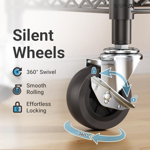 VIPEK R4C Rolling Clothes Rack with Cover, Portable Garment Rack on Wheels | Grey Zippered Polyester Cover, 360° Movable Wheels, Heavy Duty Clothing Rack with 6 Metal Wire Shelves, Max Load 620 lbs - color: Black Rack with Grey Cover, style: R4C