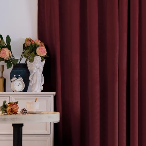 BGment Velvet Living Room Curtains 84 Inches Long, 2 Panels, Burgundy Red | Black Out, Super Soft, Energy Saving, Thermal Insulated, Noise Reduce, Panels for Bedroom, Back Tab Rod Pocket, 42 x 84 Inch - color: Red, size: 42"W x 84"L (Pack of 2)