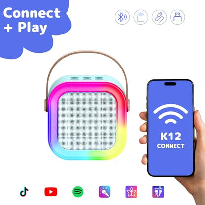 Karaoke Machine for Kids Adults, Mini Karaoke Machine with 2 Wireless Microphones, Portable Bluetooth Speaker with Voice Changing Effects & LED Lights, Best Gifts Toys for Girls and Boys - color: BLue