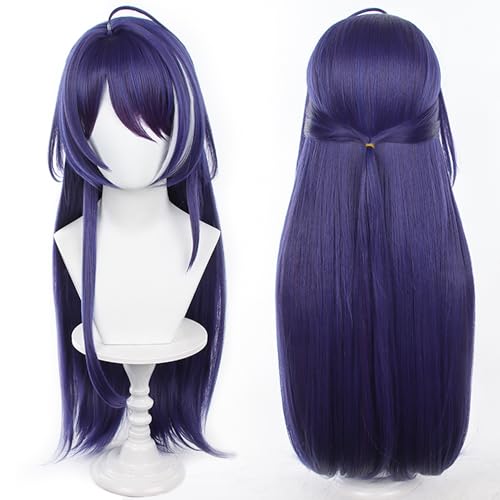 Anime Dark Blue Highlighting White wigs with Bangs Women 75cm/29in Long Straight wig half-up hairstyle for Adult Game Cosplay wig Halloween,Comic con,Party,Game Show - color: Deep Purple