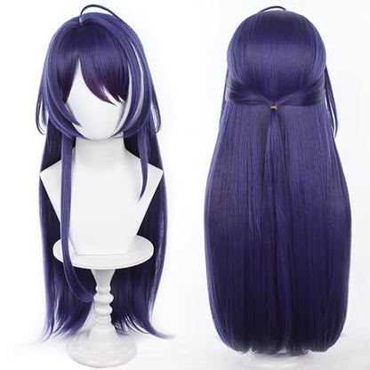 Anime Dark Blue Highlighting White wigs with Bangs Women 75cm/29in Long Straight wig half-up hairstyle for Adult Game Cosplay wig Halloween,Comic con,Party,Game Show - color: Deep Purple