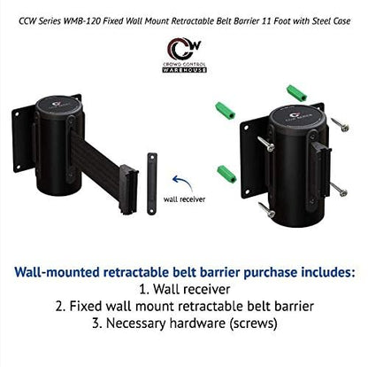 Crowd Control Warehouse WMB-120 Fixed Wall Mount Retractable Belt Barrier - color: Yellow"CAUTION DO NOT ENTER"